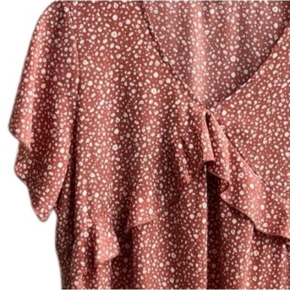 Rust Red Printed Ruffle Mini Dress - Size M - Picture 3 of 11